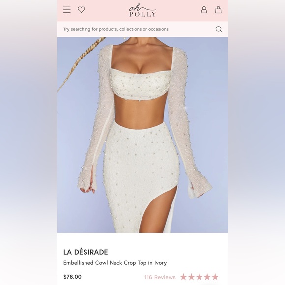 Oh Polly Embellished Cowl Neck Crop Top In Rose - Picture 2 of 5